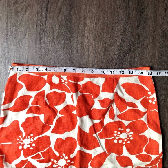 J.Crew Linen Skirt Women Size 4 Orange White Tropical Bright Colorful Summer - Picture 3 of 7